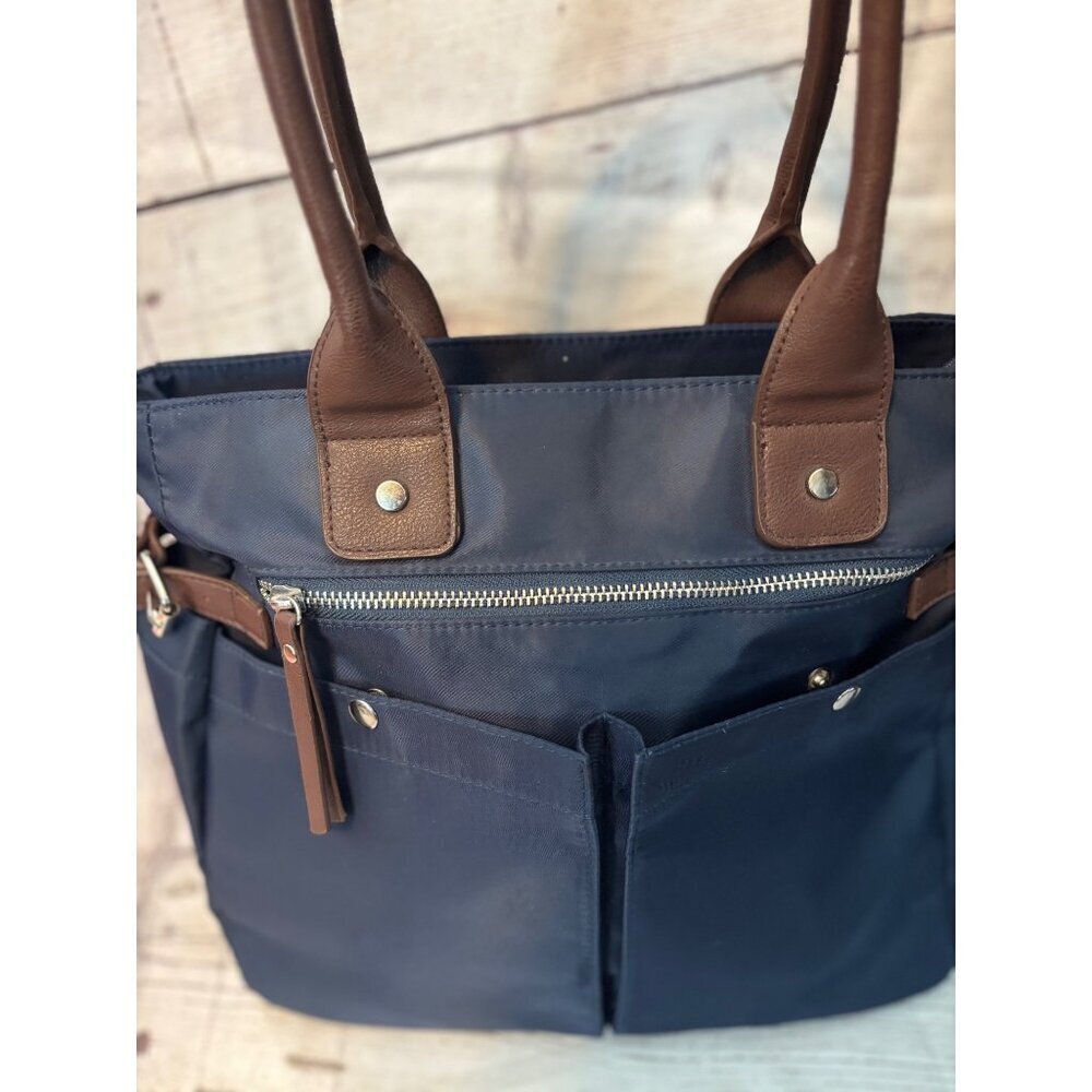 Signature Navy Blue Nylon Large Handbag Crossbody Tote - Picture 6 of 12